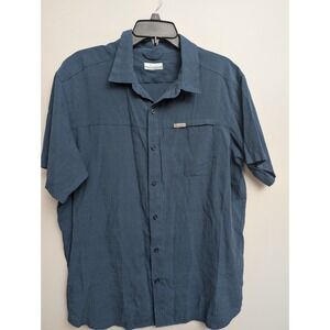 C6 Columbia Short Sleeve Button Up Shirt Mens Large Polynosic Modal Blue‎